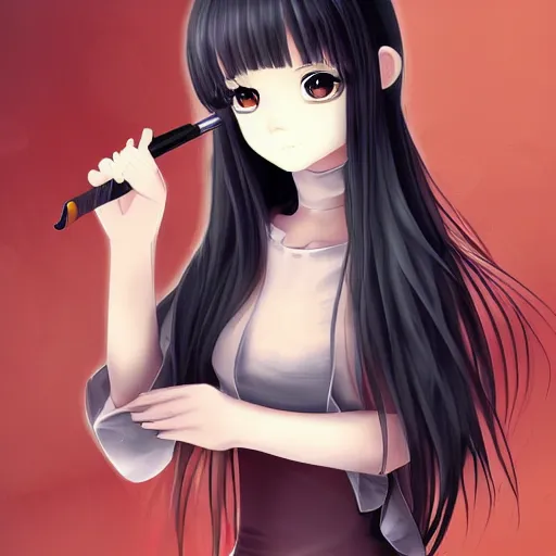 Prompt: portrait of a cute girl holding a knife, anime digital art,