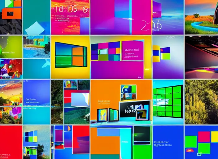 Image similar to the windows 1 1 wallpaper reimagined with neon and bright colours