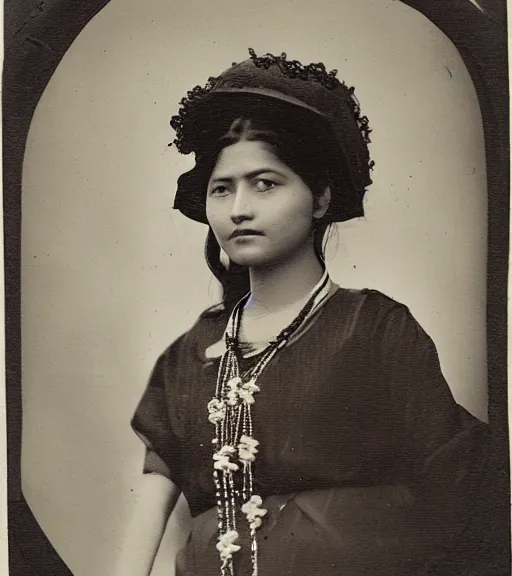 Prompt: vintage_portrait_photo_of_a_beautiful_nepalese_Victorian maiden