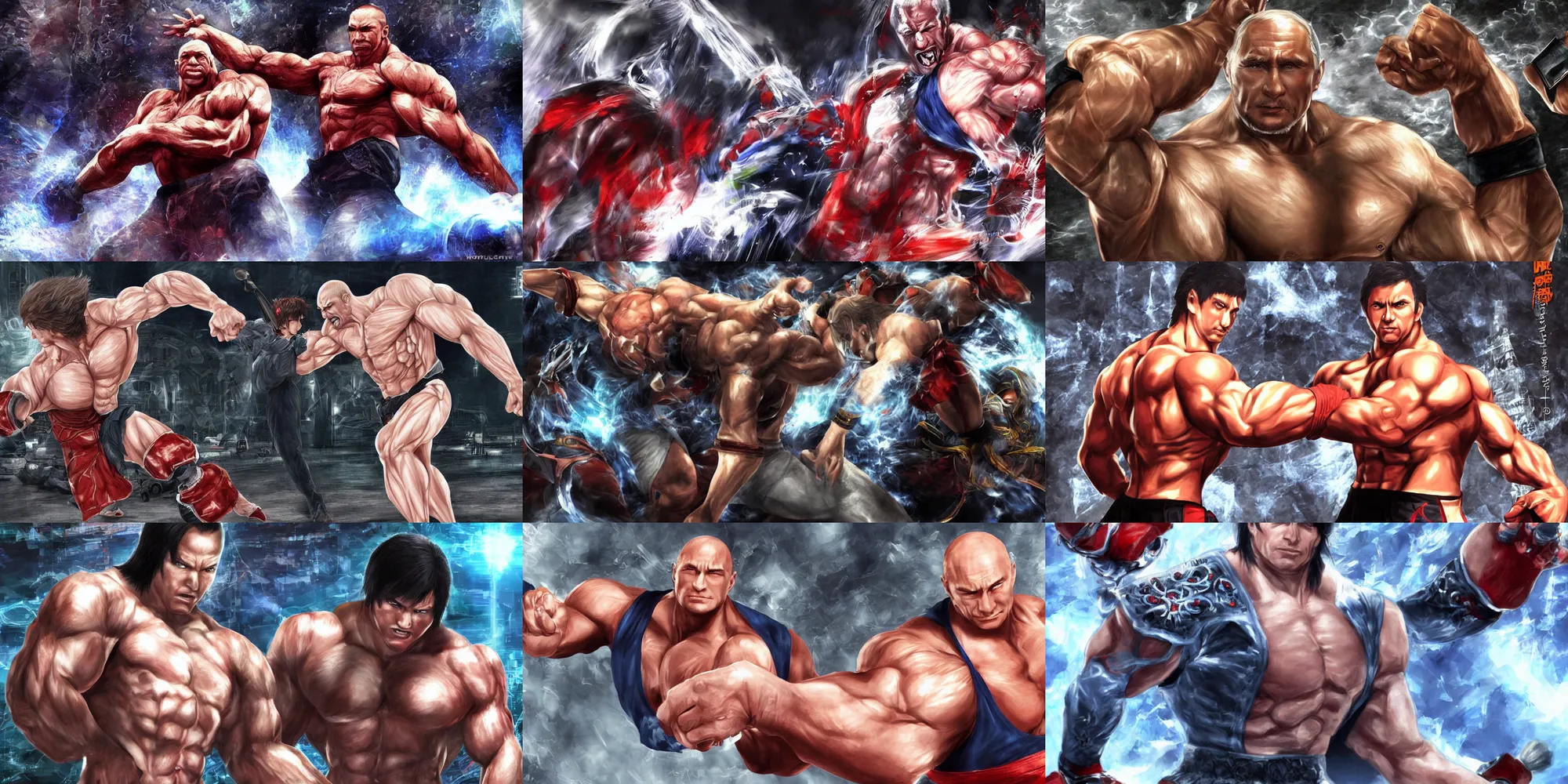 Prompt: vladimir putin in tekken, big muscles, anime, illustration, hyper realistic