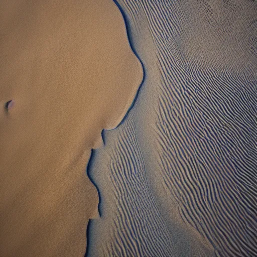 Image similar to waves rock sand, beautiful ambient light, top down drone shot, 8k