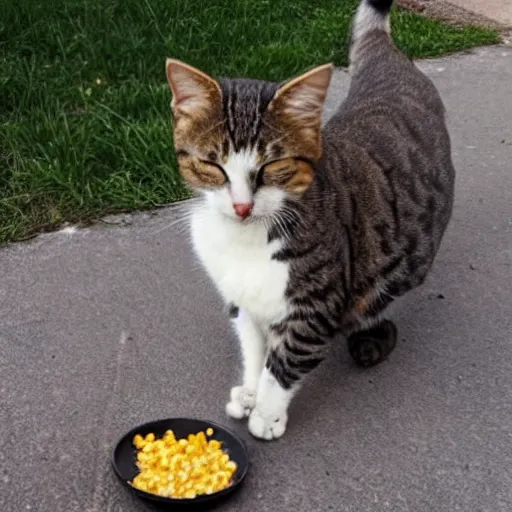 Prompt: a random cat eating a corn