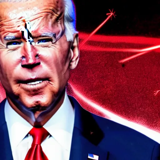 Prompt: joe biden firing red lasers out of his eyes at donald trump, 4 k, highly detailed