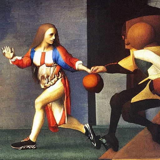 Image similar to Olivia Newton-John playing football by Leonardo da Vinci