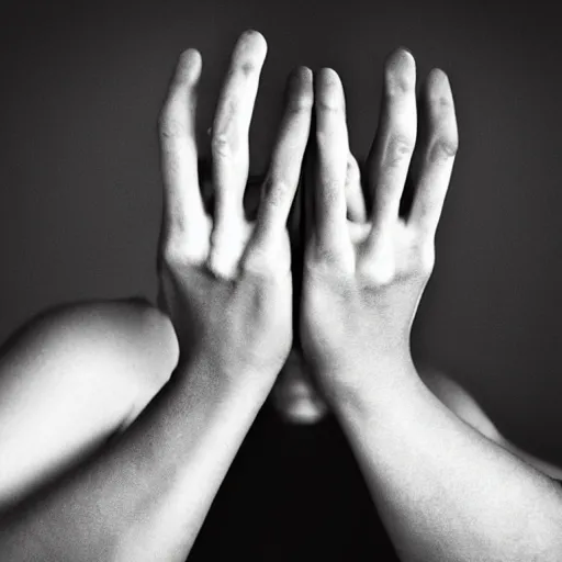 Image similar to hands with eyes, black and white, scary, hd hyper realistic