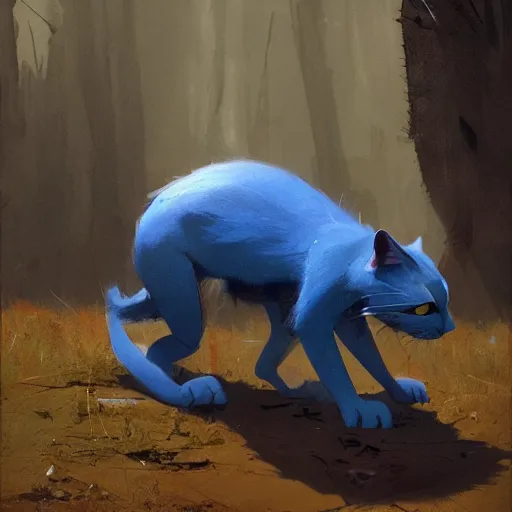 Image similar to blue cat eating red sable painting by eddie mendoza, greg rutkowski