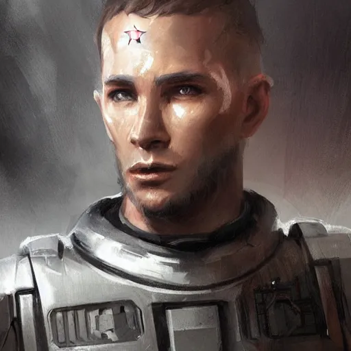 Prompt: concept art of a portrait by greg rutkowski, a soldier of the eternal empire wearing silver tactical gear, star wars expanded universe, smooth, sharp focus, artstation hq.