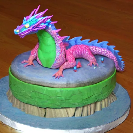 Prompt: spiral dragon made of cake hyperrealistic