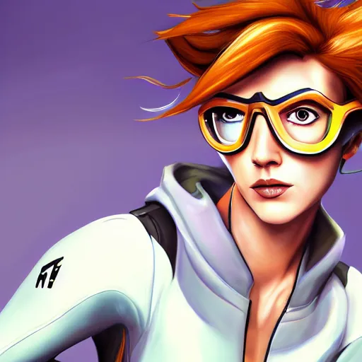 overwatch tracer, clean face, with a very beautiful