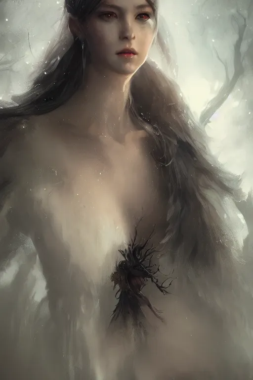 Prompt: A beuatiful portrait of a fairy by Greg Rutkowski, Sung Choi, Mitchell Mohrhauser, Maciej Kuciara, Johnson Ting, Maxim Verehin, Peter Konig, Bloodborne, 8k photorealistic, cinematic lighting, HD, high details, dramatic, dark atmosphere, trending on artstation