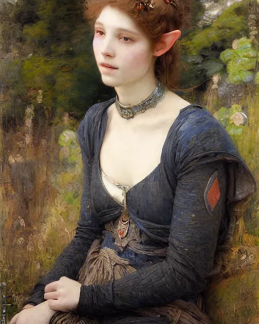 Image similar to a beautiful elf princess by Edgar Maxence, Ross Tran and Jules Bastien-Lepage