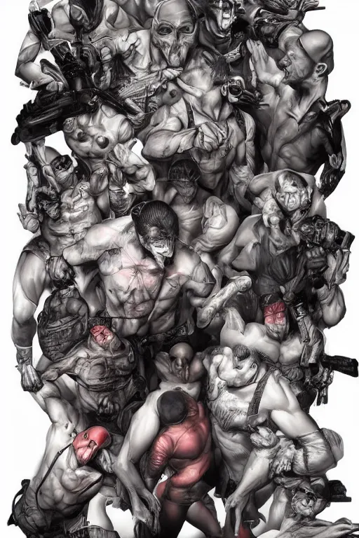 Prompt: place full of tunnel rats - pop art, hyperrealistic, detailed by artgerm and richard hamilton and mimmo rottela and bob rafei and kazuma kaneko and bengus and yoshitaka amano, symmetrical anatomy, dynamic anatomy, realistic human looks