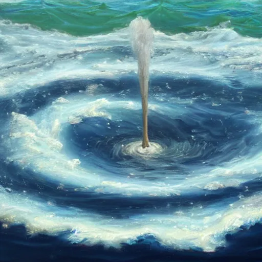 Image similar to a detailed oil painting of a whirlpool in the middle of the ocean