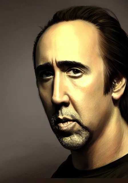 Prompt: nicholas cage, highly detailed, digital painting, artstation, concept art, smooth, sharp focus, illustration, art by caravaggio