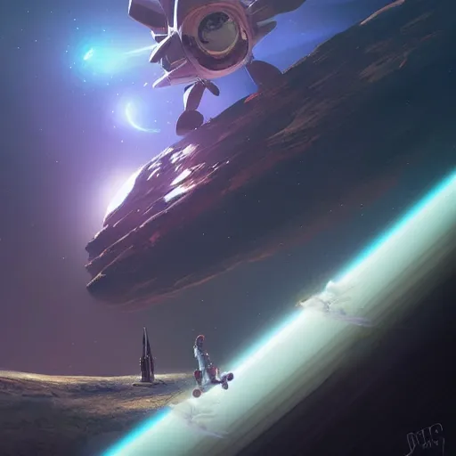 Prompt: Astronauts are riding some mytical animals, they are floating over the rings of a gas planet, the star of the planetary system and nebulas are as background, by Jordan Grimmer digital art, trending on Artstation,