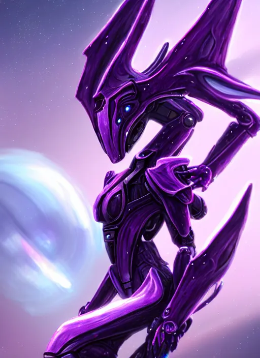 Image similar to cinematic goddess body shot, galactic sized beautiful stunning hot anthropomorphic robot mecha female dragon, sleek dragon head, metal ears, led purple eyes, smooth fuschia skin, nebula size, smooth silver armor, floating in space, epic proportions, epic size, epic detail, furry art, dragon art, giantess art, warframe fanart, furaffinity, octane