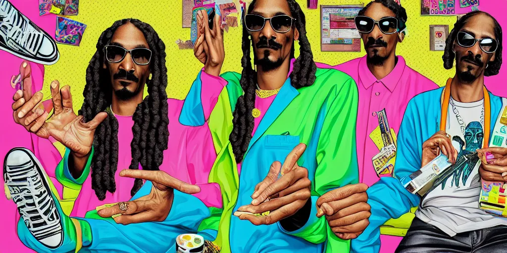 Image similar to snoop dogg smoke someone feet, gta vice city style, smooth painting, each individual seeds have ultra high detailed, 4 k, illustration, comical, acrylic paint style, pencil style, torn cosmo magazine style, pop art style, ultra realistic, underrated, by mike swiderek, jorge lacera, ben lo, tyler west