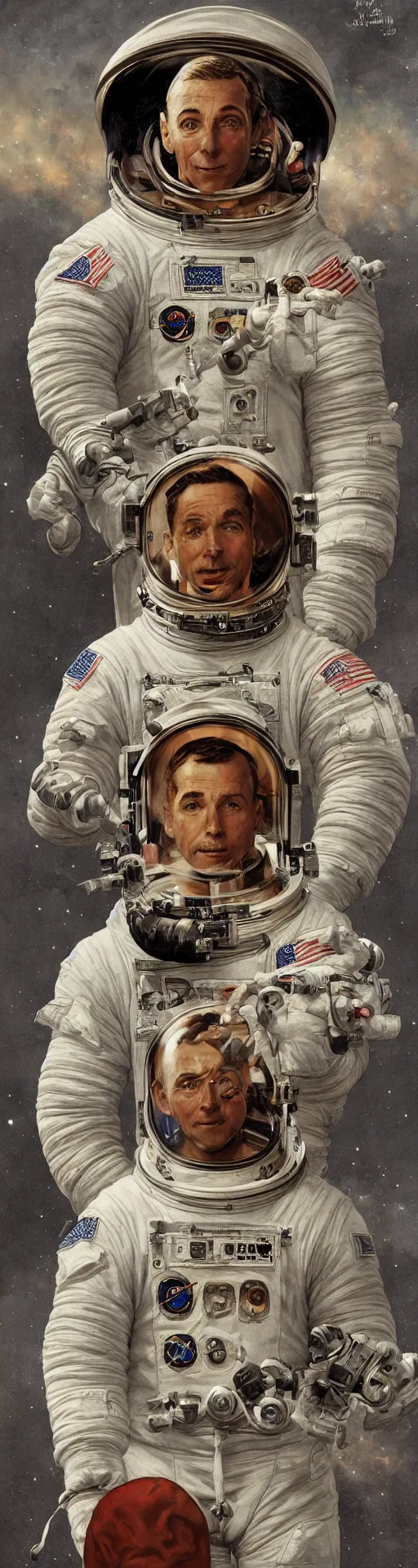 Image similar to a detailed bust of an astronaut art by norman rockwell, cinematic, epic composition, hd, digital painting, digital art, concept art, illustration, comic art, stylized, masterpiece, award - winning