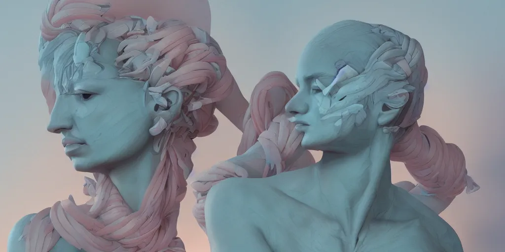 Image similar to greek sculpture of intertwined bodies painted in pastel colors. artwork by James Jean and Tooth Wu and wlop and beeple and greg rutkowski and nekroxiii. octane render, cinematic, hyper realism, redshift render, 8k, depth of field, iridescent accents