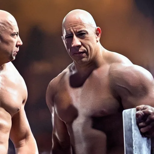 Image similar to wrestlemania starring vin diesel as dwayne the rock johnson