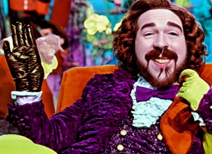 Image similar to film still of Post Malone as Willy Wonka in Willy Wonka and the Chocolate Factory 1971