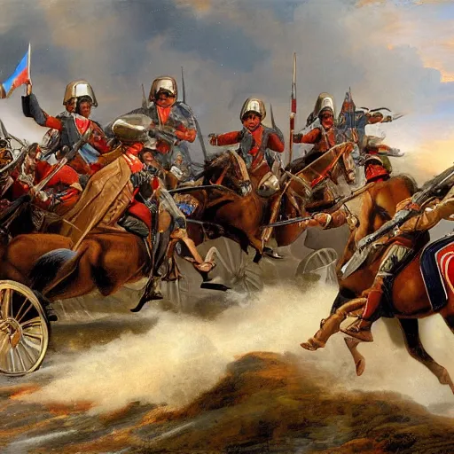 Prompt: napoleonic wars motorcycle charge, epic, battle, jacque louis - david, french, russian, machine gun, neoclassical, highly detailed, 4 k