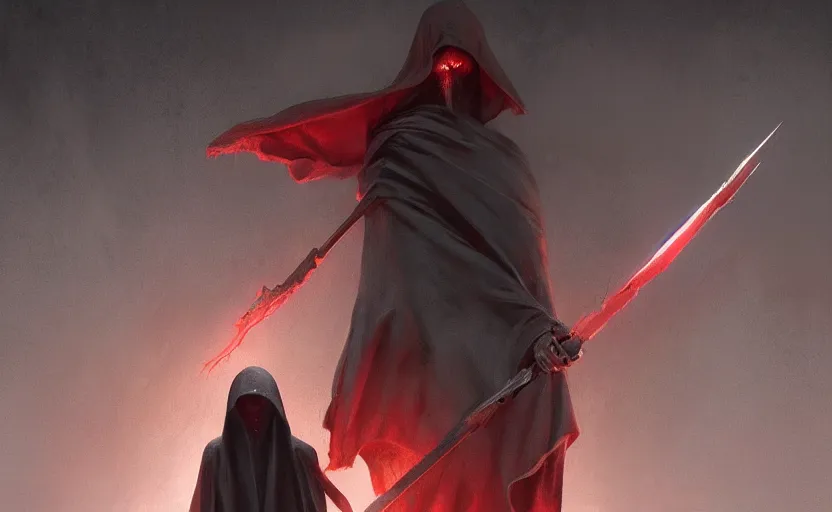 Prompt: the grim reaper standing over a dead body, soft grey and red natural light, intricate, digital painting, artstation, concept art, smooth, sharp focus, illustration, art by greg rutkowski and luis rollo and uang guangjian and gil elvgren, symmetry!