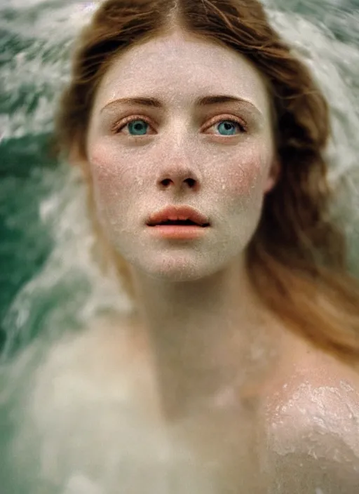 Image similar to Kodak Portra 400, 8K, soft light, volumetric lighting, highly detailed, britt marling style 3/4 ,portrait photo Close-up portrait photography of a beautiful woman how pre-Raphaelites, the face emerges from Pamukkale, thermal waters flowing down white travertine terraces, inspired by Ophelia paint ,and hair are intricate with highly detailed realistic beautiful flowers , Realistic, Refined, Highly Detailed, interstellar outdoor soft pastel lighting colors scheme, outdoor fine art photography, Hyper realistic, photo realistic