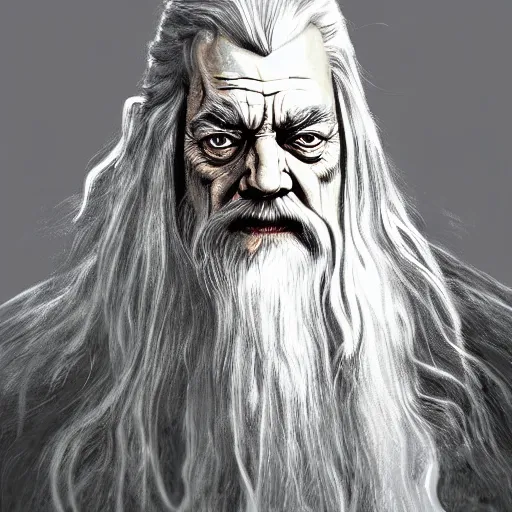 Image similar to evil gandalf consumed by power, lord of the rings, highly detailed, digital art,