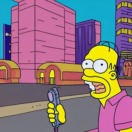 Prompt: homer simpson in a florescent stylized cyberpunk city