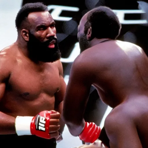 Prompt: mr. t in the ufc octagon against joe biden, detailed facial expressions, 1 9 8 0 s aesthetic