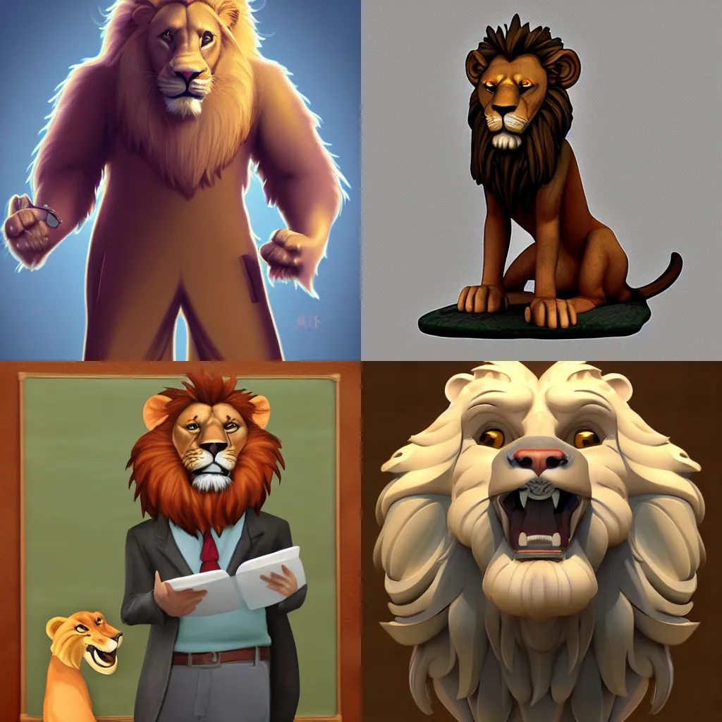 Prompt: anthropomorphic Lion as teacher, artstation