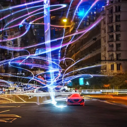 Image similar to Buenos Aires Argentina, futuristic cars in the street, holograms in the street, detailed, hd