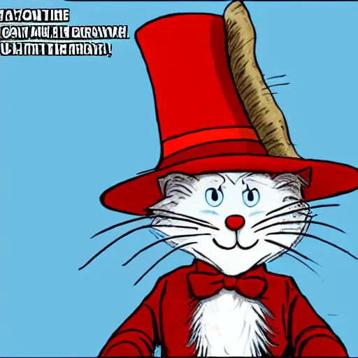 Image similar to the cat in the hat discovering his own mortality