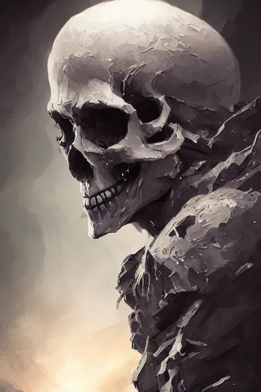 Image similar to concept art skull lord, brushstroke, close - up portrait, powerfull, intricate, elegant, volumetric lighting, scenery, digital painting, highly detailed, artstation, sharp focus, illustration, concept art, ruan jia, steve mccurry