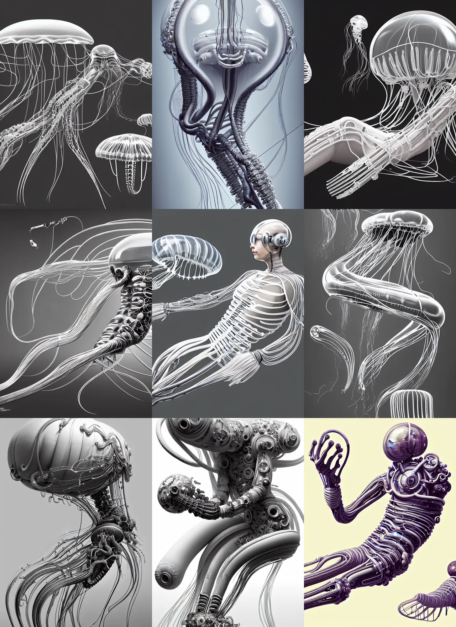 Prompt: classical sofa, inflateble shapes, wires, tubes, veins, jellyfish, white mechanical details, epic bionic, masterpiece, intricate, biopunk, vogue, highly detailed, artstation, concept art