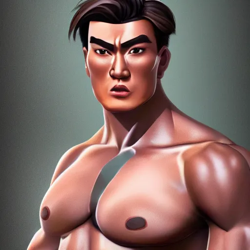 Prompt: li shang [ shirtless ]!!, trending on artstation, front view!!, portrait!!, contest winner, intricate, [ 4 k realism ]!!