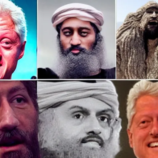 Image similar to bill clinton, osama bin laden and bigfoot eating babies together in dubai