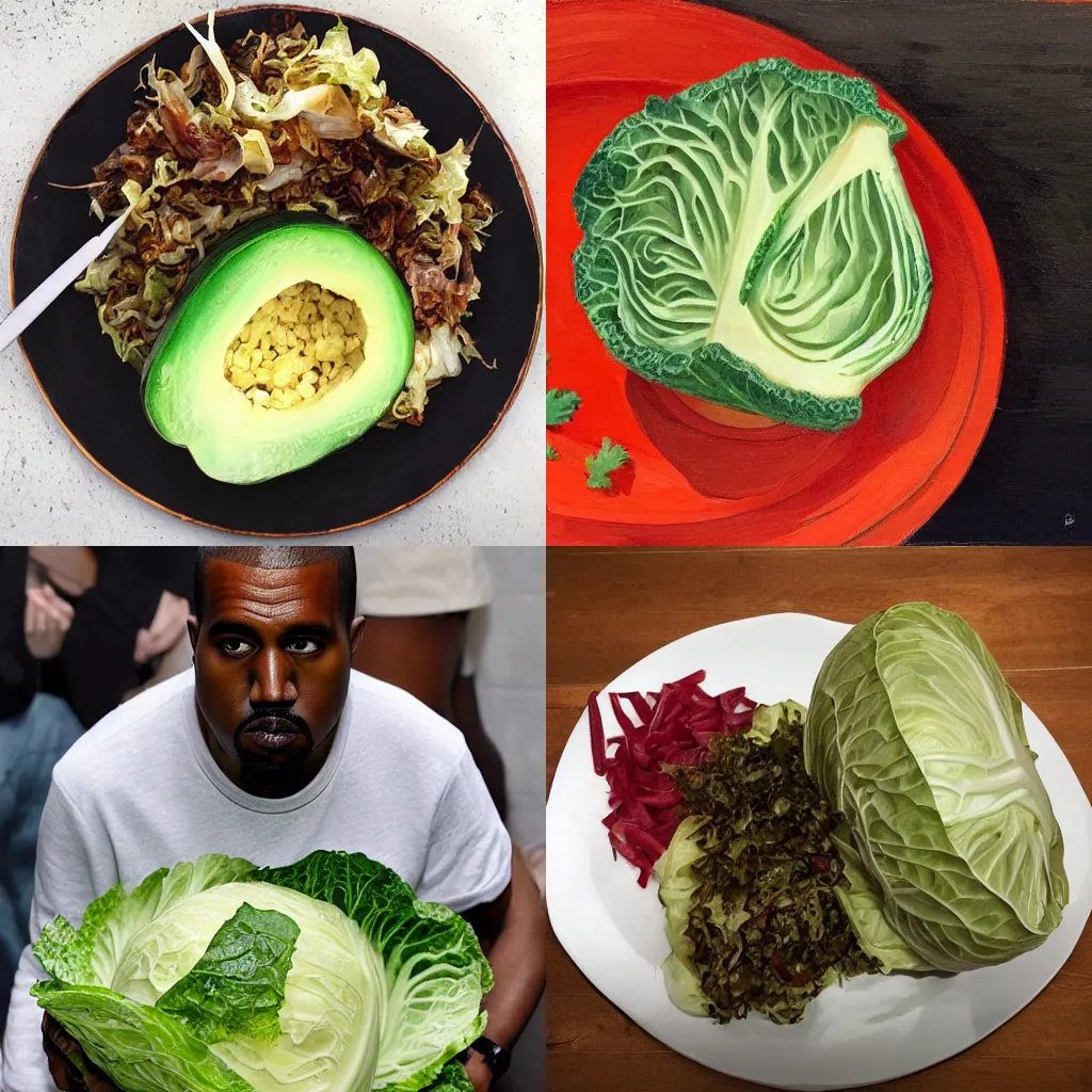 Prompt: [ [ [ kanye ] ] ] [ [ eating ] ] cabbage