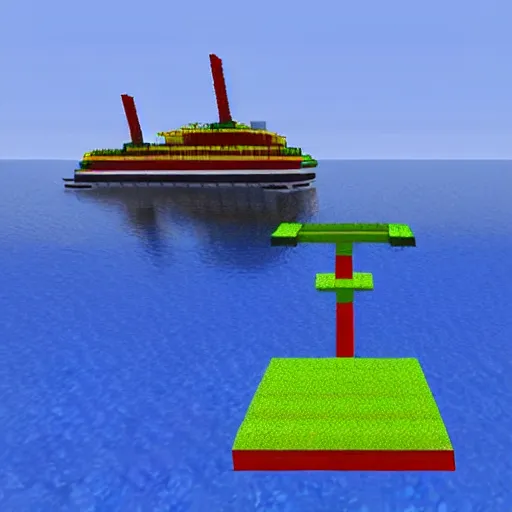 Prompt: a ferry at the sea, art by minecraft