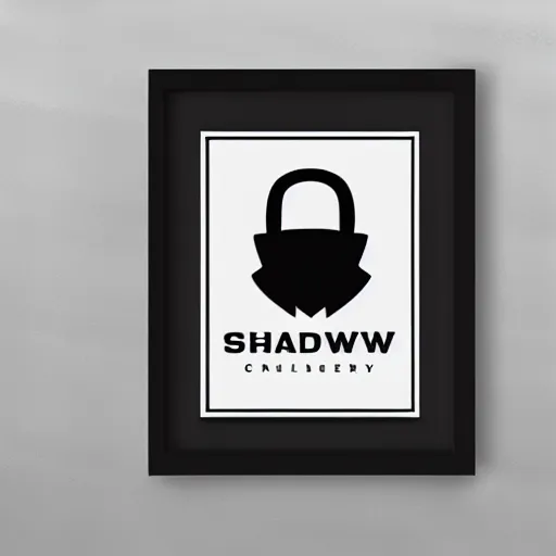 Image similar to a modern graphic design logo for a company called shadow brokers, very minimal, white background, framed print