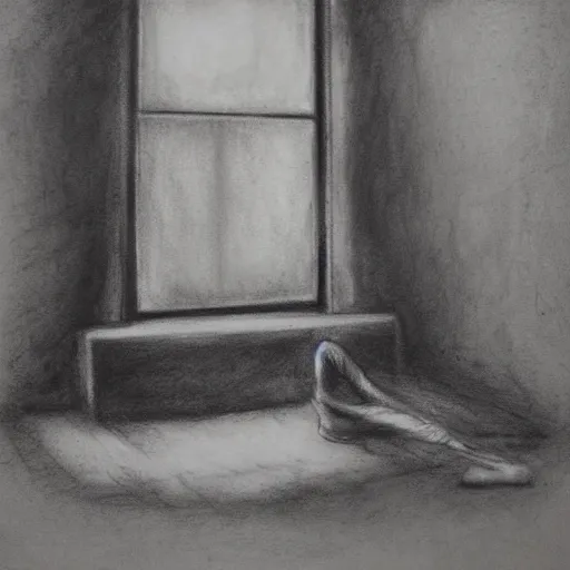 Prompt: trauma of the derelict | charcoal drawing