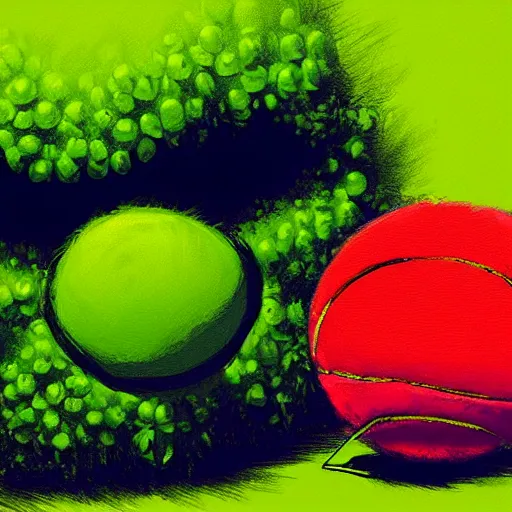 Image similar to a tennis ball monster, digital art, fantasy, magic, trending on artstation, ultra detailed, professional illustration by Basil Gogos