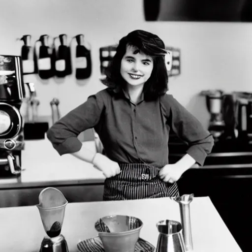 Image similar to young isabella rossellini working as a barista