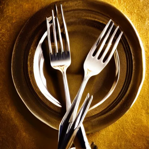 Image similar to beautiful fork portrait photo of fork in style of fork, cosmopolitan glamour fashion magazine photoshoot edition, highly detailed, focus on fork, soft lighting with text HIVE FORK