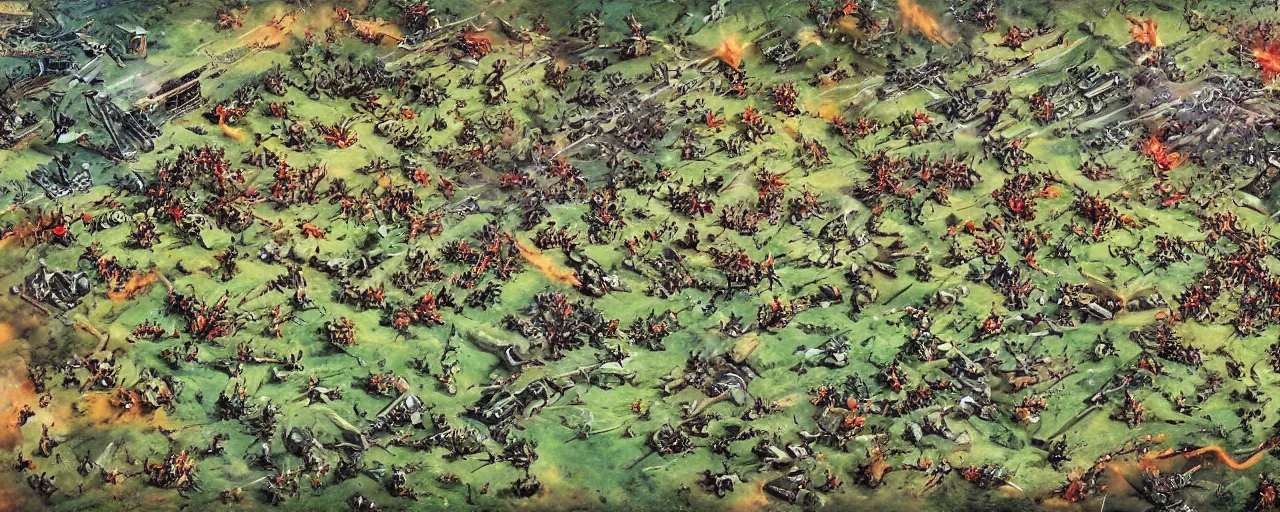 Prompt: childen's art of a battle field, detailed