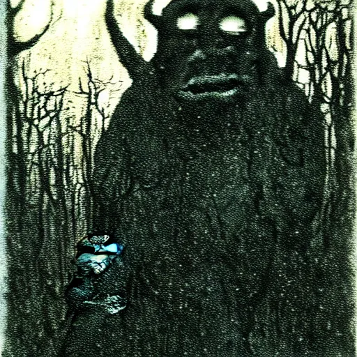 Image similar to old polaroid of creepy shrek staring from the depths of the dark gloomy forest, art by beksinski, bernie wrightson, john carpenter, creepy pasta, photorealistic, grainy, found footage, old film, low quality, horror, creepy, unsettling, terrifying