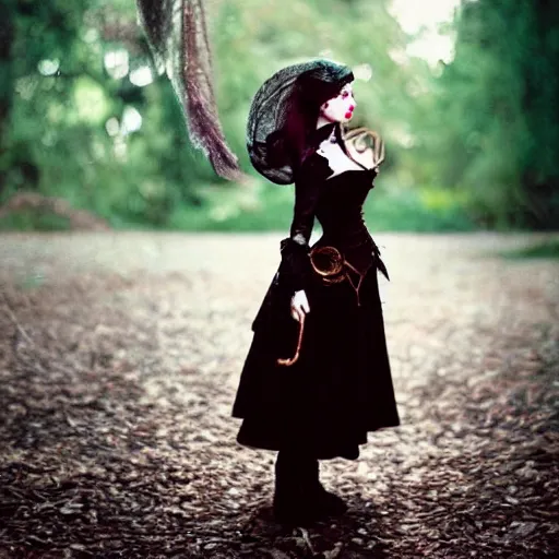 Prompt: A beautiful portrait of a lady vampire, steampunk, photography, 35mm, depth of field, bokeh, soft light, cinematic, steve mccurry