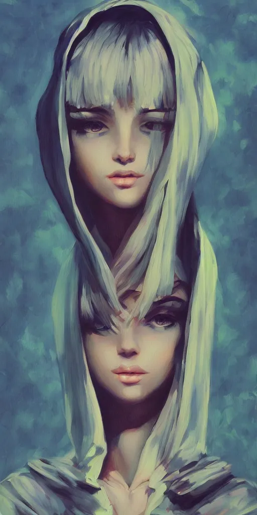 Image similar to a beautiful painting half portrait artwork of a priestess by ilya kuvshinov featured on artstation