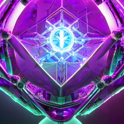 Prompt: purple powerful magic mana symbol, crystal and cybernetic structure, epic legends game icon, stylized digital illustration, radiating, a glowing aura, global illumination, ray tracing, hdr, unreal engine, octane render, trending on arstation, by ian pesty and katarzyna bek - chmiel